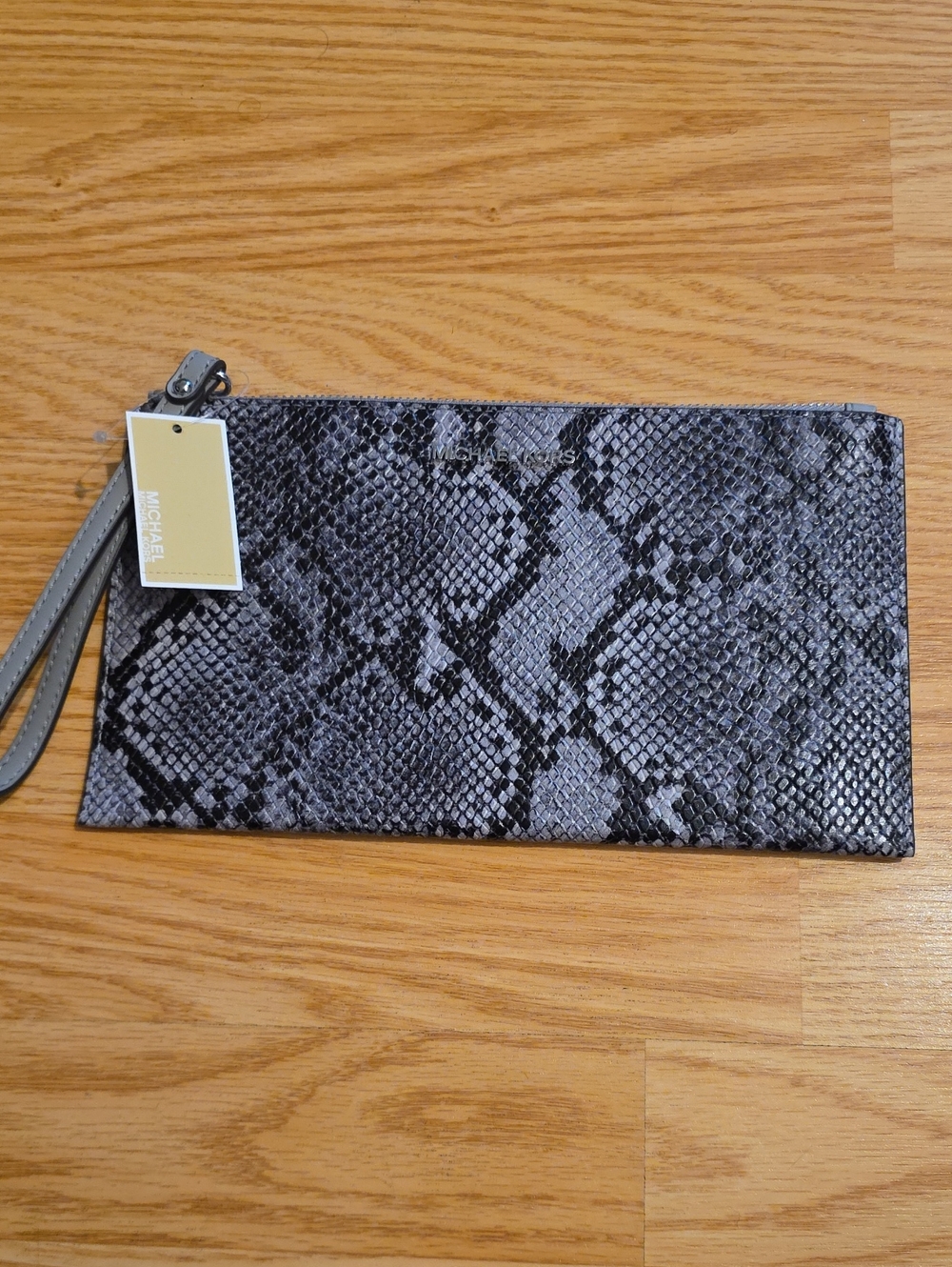 Michael Kors Black & Gray Snake-Print Wristlet Clutch
